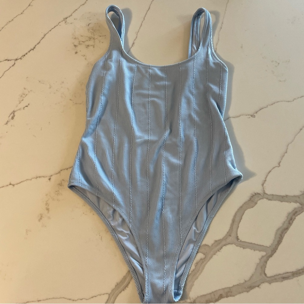 aerie Light Blue Ribbed One-Piece Swimsuit
